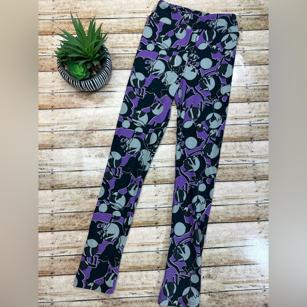 Black Cat Purple Kids Leggings (L/XL LuLaRoe LLR 8-14) Halloween